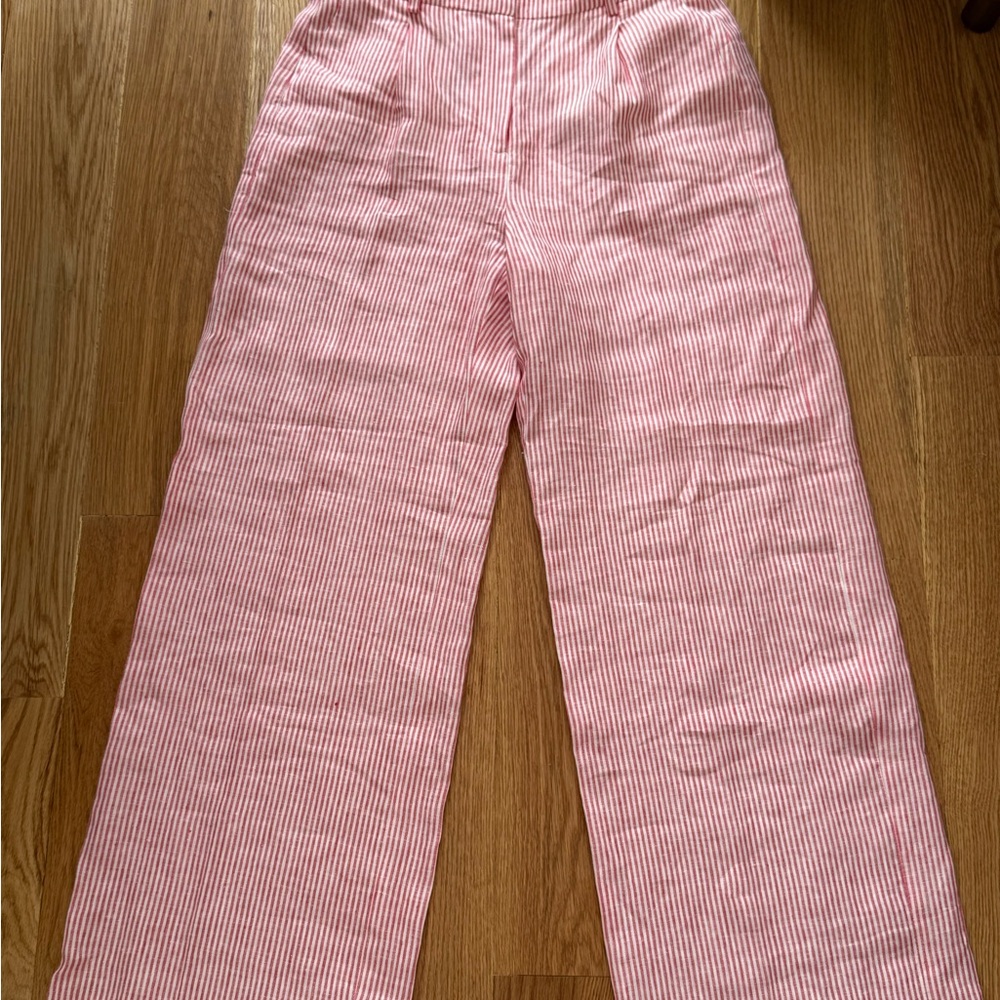 J. Crew Red and White Striped Wide Leg Pants